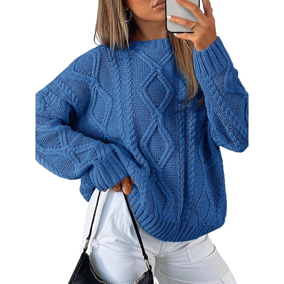 Trendy Queen Women's Oversized Cable Knit Crewneck Sweaters