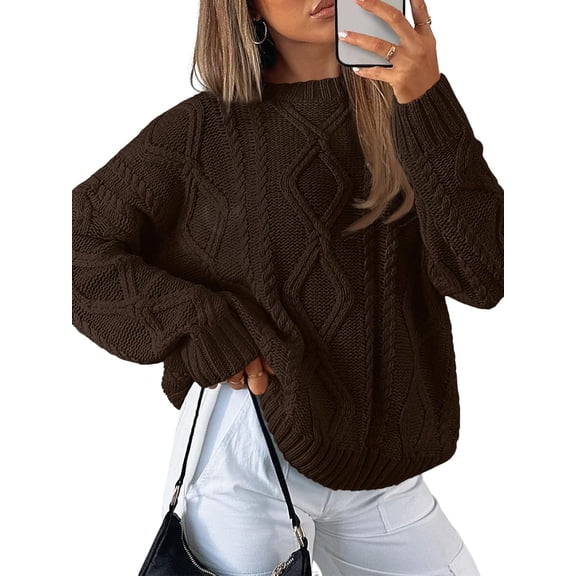 Trendy Queen Women's Oversized Cable Knit Crewneck Sweaters