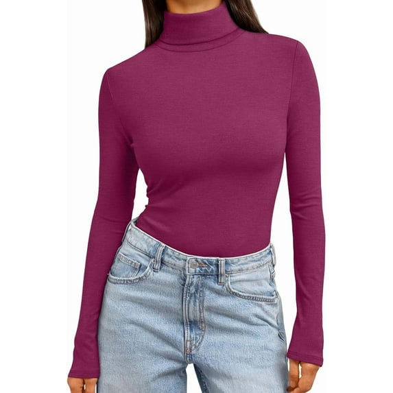 Trendy Queen Women's Turtleneck Long Sleeve Shirts Fall Fashion Basic Thermal Underwear Tops Winter Clothes