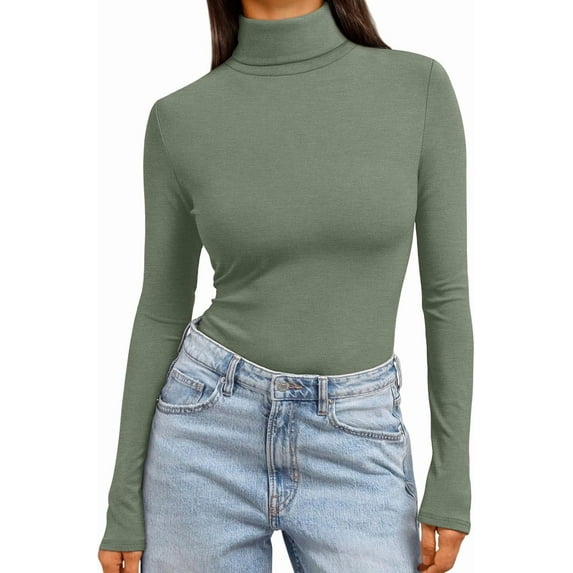 Trendy Queen Women's Turtleneck Long Sleeve Shirts Fall Fashion Basic Thermal Underwear Tops Winter Clothes