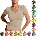 thumbnail image 1 of Womens Basic V Neck Short Sleeve Spring T Shirts Slim Fit Crop Y2k Tee 2026 Summer Gym Workout Cute Top Complexion S, 1 of 7