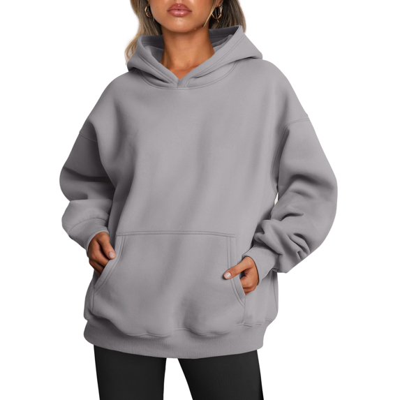 Trendy Queen Womens Oversized Hoodies Fleece Sweatshirts Long Sleeve Sweaters Pullover Fall Outfits Winter Clothes Grey M ..