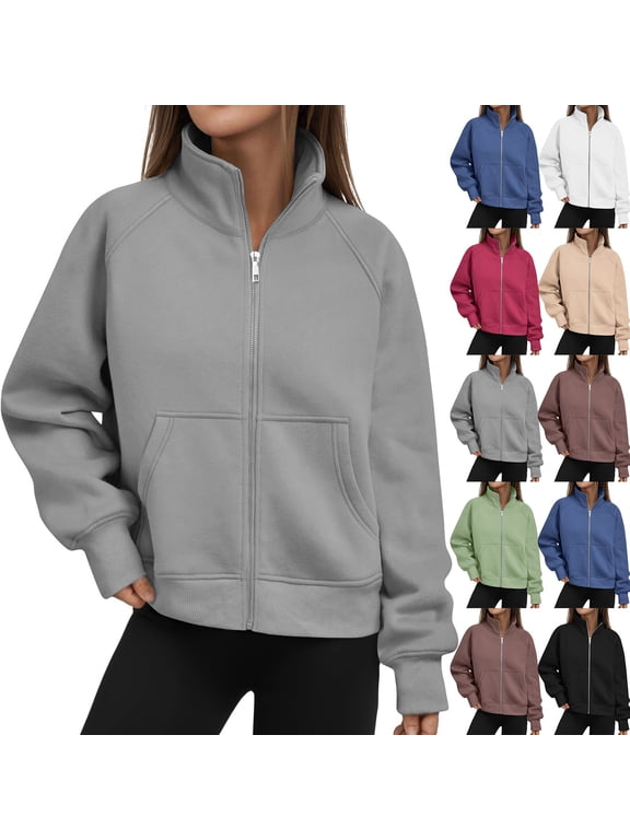 Trendy Queen Womens Zip Up Hoodies Cropped Crewneck Sweatshirts Casual Jackets Y2k Clothes Fall Fashion 2026, M