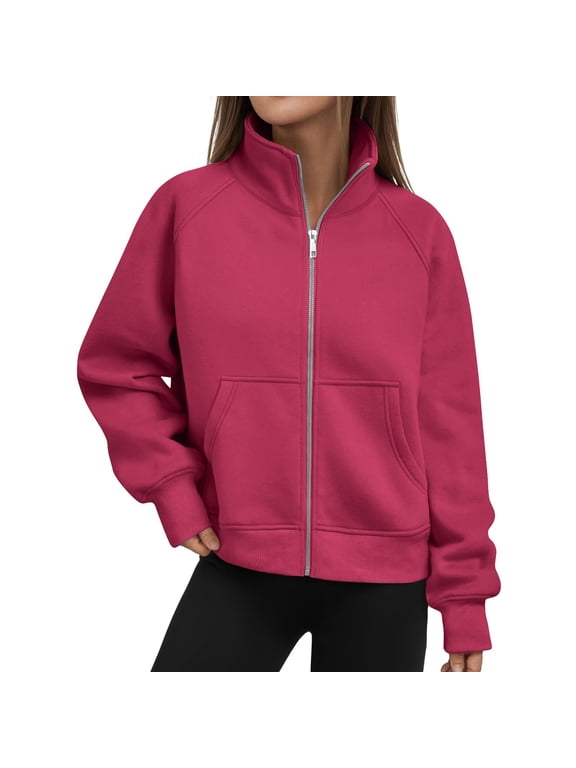 Trendy Queen Womens Zip Up Hoodies Cropped Crewneck Sweatshirts Casual Jackets Y2k Clothes Fall Fashion 2026, S