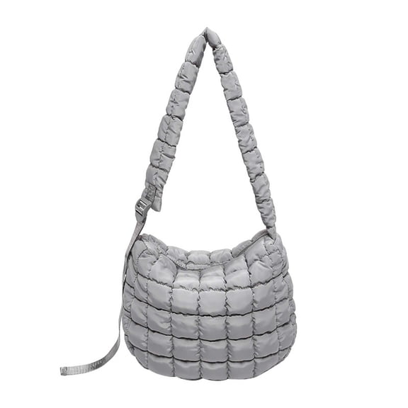Trendy Quilted Puffer Shoulder Bag for Work and Casual Shopping Women Pleated Ruched Bubble Zippered Crossbody Bag
