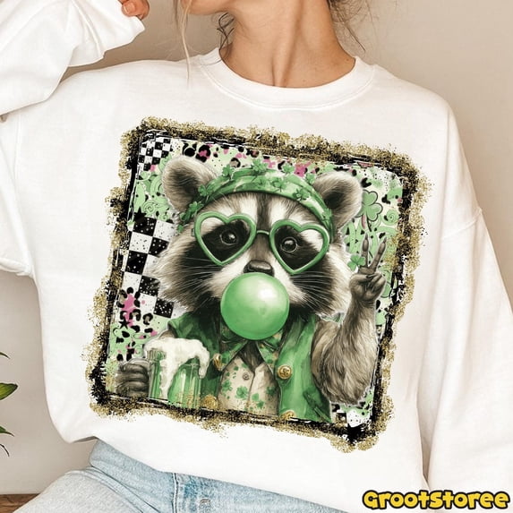 Trendy Raccoon Irish Clover Sweatshirt for St. Patrick's Day Celebration