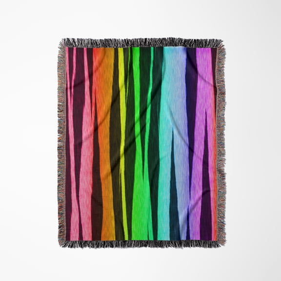 Trendy Rainbow Colors Tiger Stripes Animal Print Pattern, Woven Blanket
