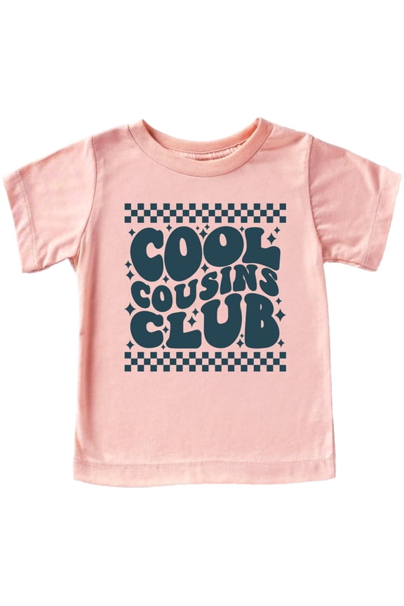 Trendy Retro Cool Cousins Club Matching Shirt for Boys and Girls Checkered Cousin Crew Tee Peach Shirt Youth Small