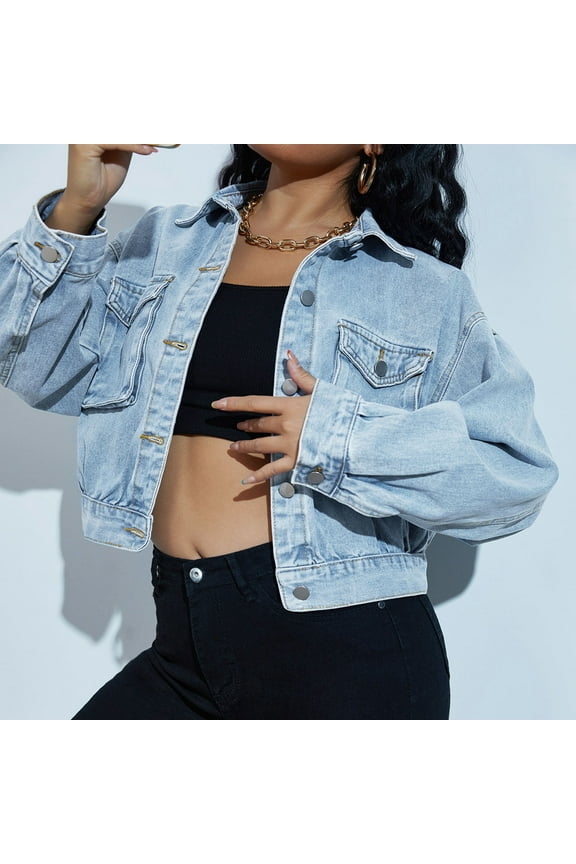 Trendy Retro Denim Jacket for Women Urban Simple Look Chic and Versatile Fashion Outerwear Casual Style Lightweight Comfortable