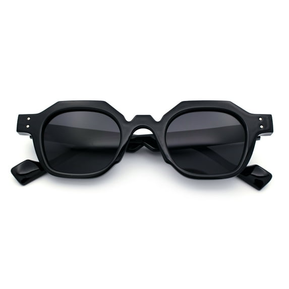 Trendy Retro Hipster Norncore Octagonal Keyhole Horn Rim Plastic Sunglasses All Black