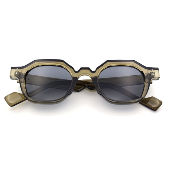 Trendy Retro Hipster Norncore Octagonal Keyhole Horn Rim Plastic Sunglasses Green Slate - Black