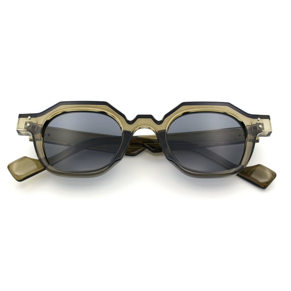 Trendy Retro Hipster Norncore Octagonal Keyhole Horn Rim Plastic Sunglasses Green Slate - Black
