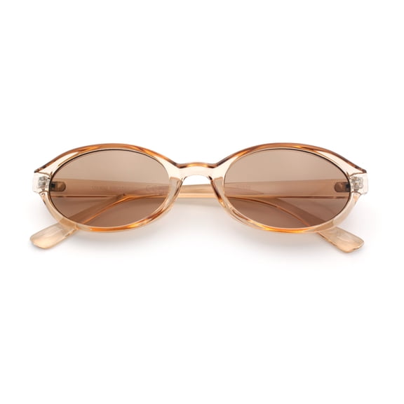 Trendy Retro Micro Oval Dad Fashion Plastic Sunglasses Peach - Brown