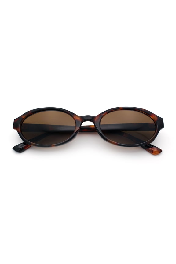 Trendy Retro Micro Oval Dad Fashion Plastic Sunglasses Tortoise - Brown
