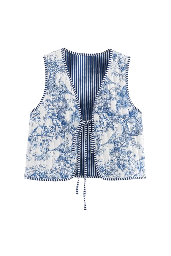 Trendy Reversible Cotton Vest for Women with Bows Tie Comfortable Sleeveless Quilted Puffer Top for Fashion Enthusiasts