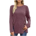 thumbnail image 1 of Trendy Ribbed Knit Tops for Women with Side Split Buttons Round Neck Fall Winter Casual Blouses Pullover Sweaters (XX-Large, Hot Pink), 1 of 6