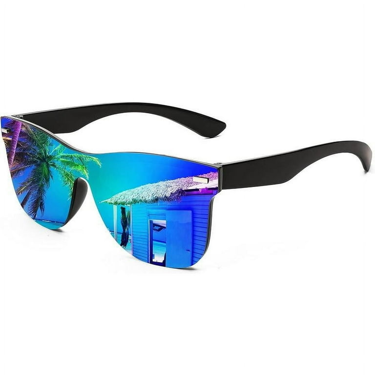 Trendy Rimless Mirrored One Piece Lens Sunglasses Reflective Sun