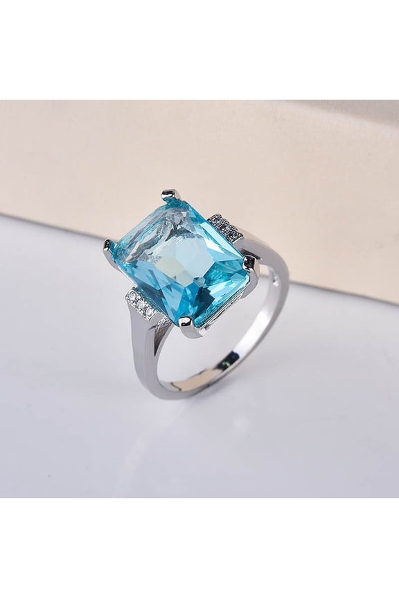 Trendy Rings 925 Silver Jewelry Rectangle Shape Sapphire Zircon Gemstones Accessories Finger Ring for Women
