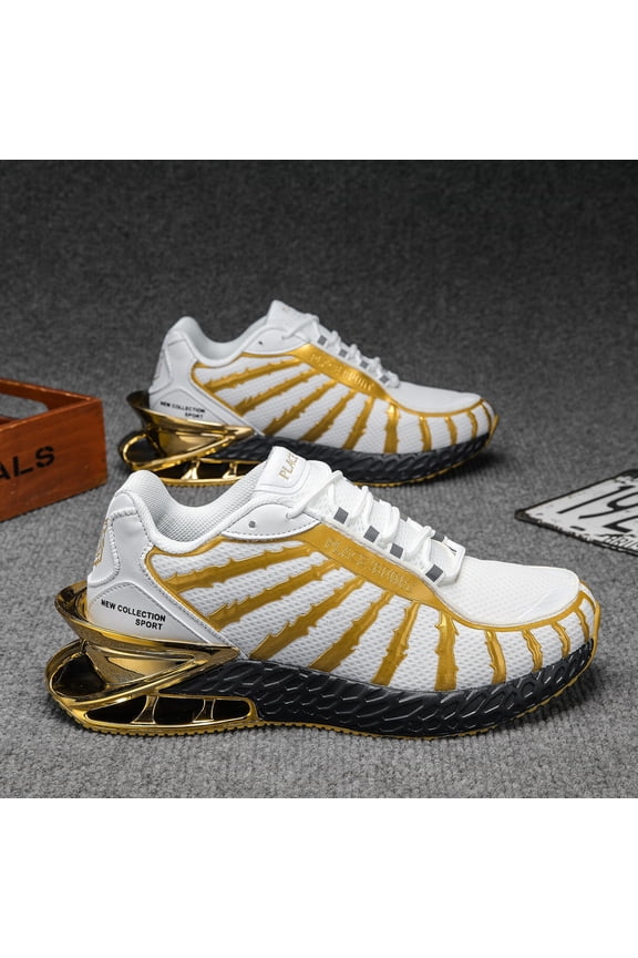 Trendy Rock Style Men's Sneakers - Low Top, Striped Pattern, Breathable Mesh & PVC Upper, Comfortable for Hiking, Daily Wear, Running, Party