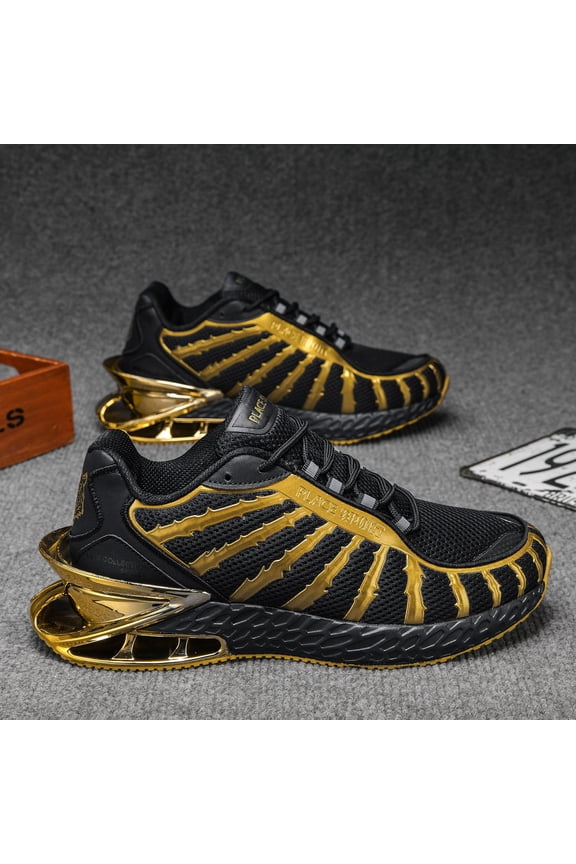 Trendy Rock Style Men's Sneakers - Low Top, Striped Pattern, Breathable Mesh & PVC Upper, Comfortable for Hiking, Daily Wear, Running, Party