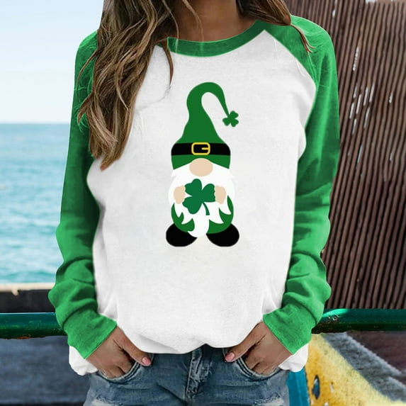 Trendy Round-Neck Long Sleeve Print Idle T- Shirt Blouse Tops Colorfast Birthday Gifts for Women Items for Women