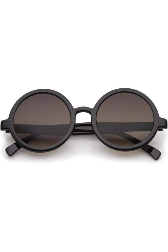 Trendy Round Retro Sunglasses for Women, UV400 Horn Rimmed Neutral-Colored Lens 52mm (Black/ Gradient)