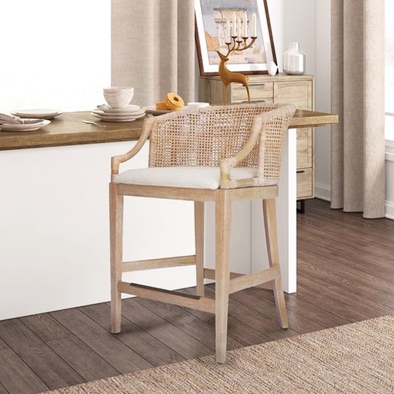 Trendy Rounded Back Rattan Counter Stool / Complement Any Kitchen Aesthetic