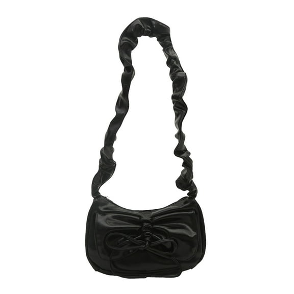 Trendy Ruched Pleated Shoulder Bag Unique Bowknot PU Leather Moon Shape Fashion Underarm Handbag Purse for Ladies