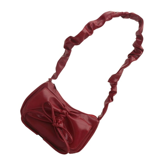 Trendy Ruched Pleated Shoulder Bag Unique Bowknot PU Leather Moon Shape Fashion Underarm Handbag Purse for Ladies