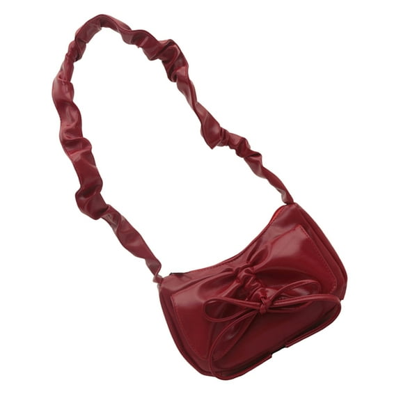 Trendy Ruched Pleated Shoulder Bag Unique Bowknot PU Shape Fashion Underarm Handbag Purse for Ladies