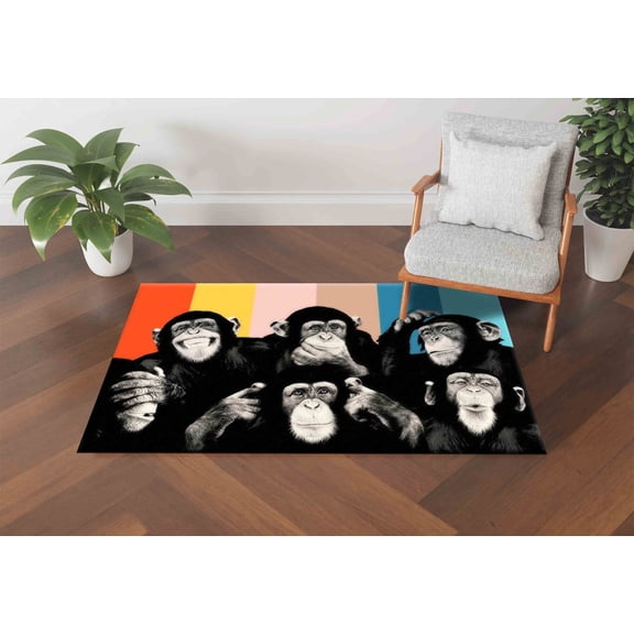 Trendy Rug, Animal Rug, Monkeys Painting Rugs, Non-Slip Carpet Rugs, Abstract Monkey Wise Monkeys Rugs, Bridesmaid Gift Rugs, Boy Room Decor, 2.6'x5' - 80x150 cm