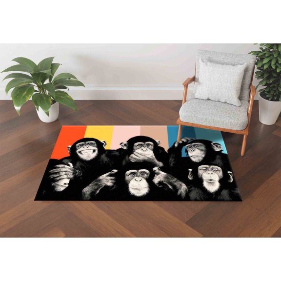 Trendy Rug, Animal Rug, Monkeys Painting Rugs, Non-Slip Carpet Rugs, Abstract Monkey Wise Monkeys Rugs, Bridesmaid Gift Rugs, Boy Room Decor, 2.6'x4' - 80x120 cm
