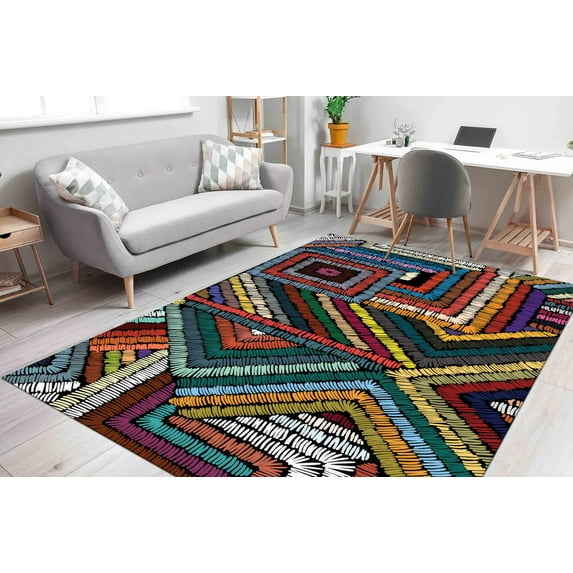 Trendy Rug, Minimal Shapes Rug, Ethnic Rug, Geometric Rug, Car Mat, Bathroom Rug, Entry Rug, Gift Rug, Colorful Rug, Modern Rug, Printed Rug, 2.6'x5' - 80x150 cm