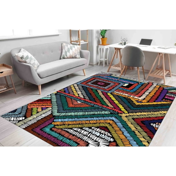 Trendy Rug, Minimal Shapes Rug, Ethnic Rug, Geometric Rug, Car Mat, Bathroom Rug, Entry Rug, Gift Rug, Colorful Rug, Modern Rug, Printed Rug, 3.9'x5.9' - 120x180 cm