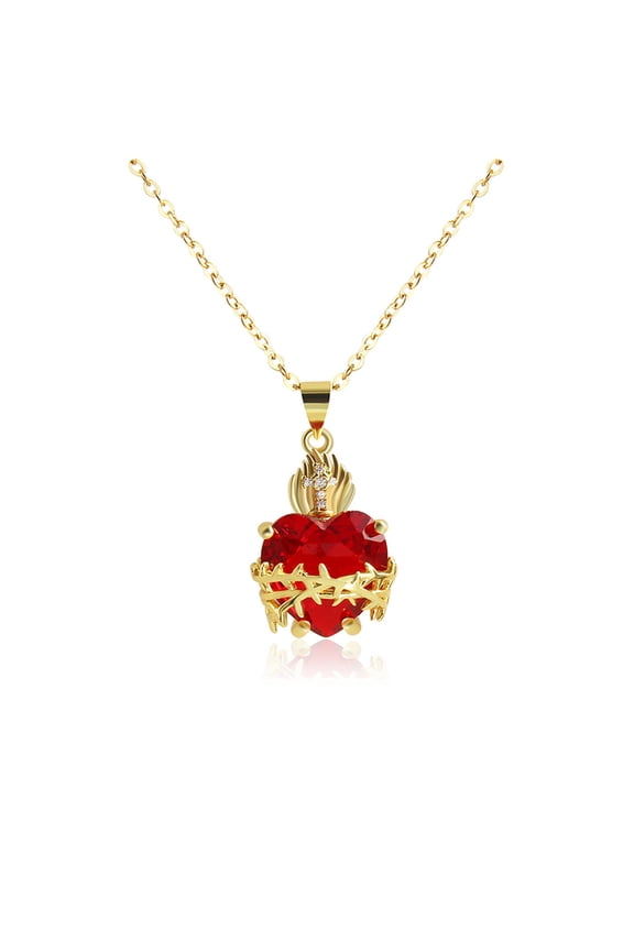 Trendy Sacred Necklace Of Jesus Red Zircon Heart Pendant Cross Choker For Women Jewelry Party Gifts