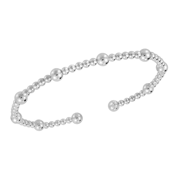Trendy Satellite Beaded Ball Sphere Station Sterling Silver Cuff Bracelet