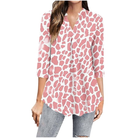 Trendy Saving Fall Shirt Women's Tops Plus Size 3/4 Length Sleeve Womens Tshirt Womens Blouses Dressy Casual Petite Get it Fast Fashion Gifts