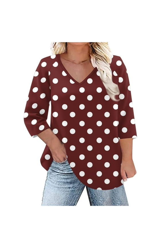 Trendy Saving Fall Tshirts Shirts for Women 2025 Womens Shirts Print Tops for Women 3/4 Sleeve Womens Blouses Plus Size Fall Get it Fast Fashion Gifts