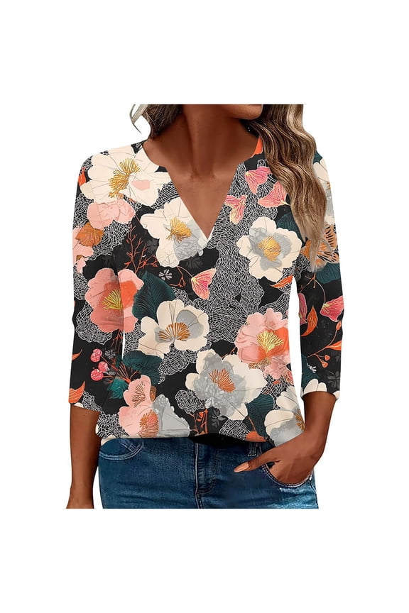 Trendy Women Spring Tops Womens Tops Trendy Women's Tops 3/4 Sleeve Loose Fit Womens Blouses Casual Work My Order Fashion Gifts