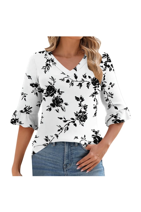 Women's Blouse Boho Women's Shirts Casual Soft 3/4 Sleeve Tops Womens Blouses Fall Trendy My Items Fashion Gifts