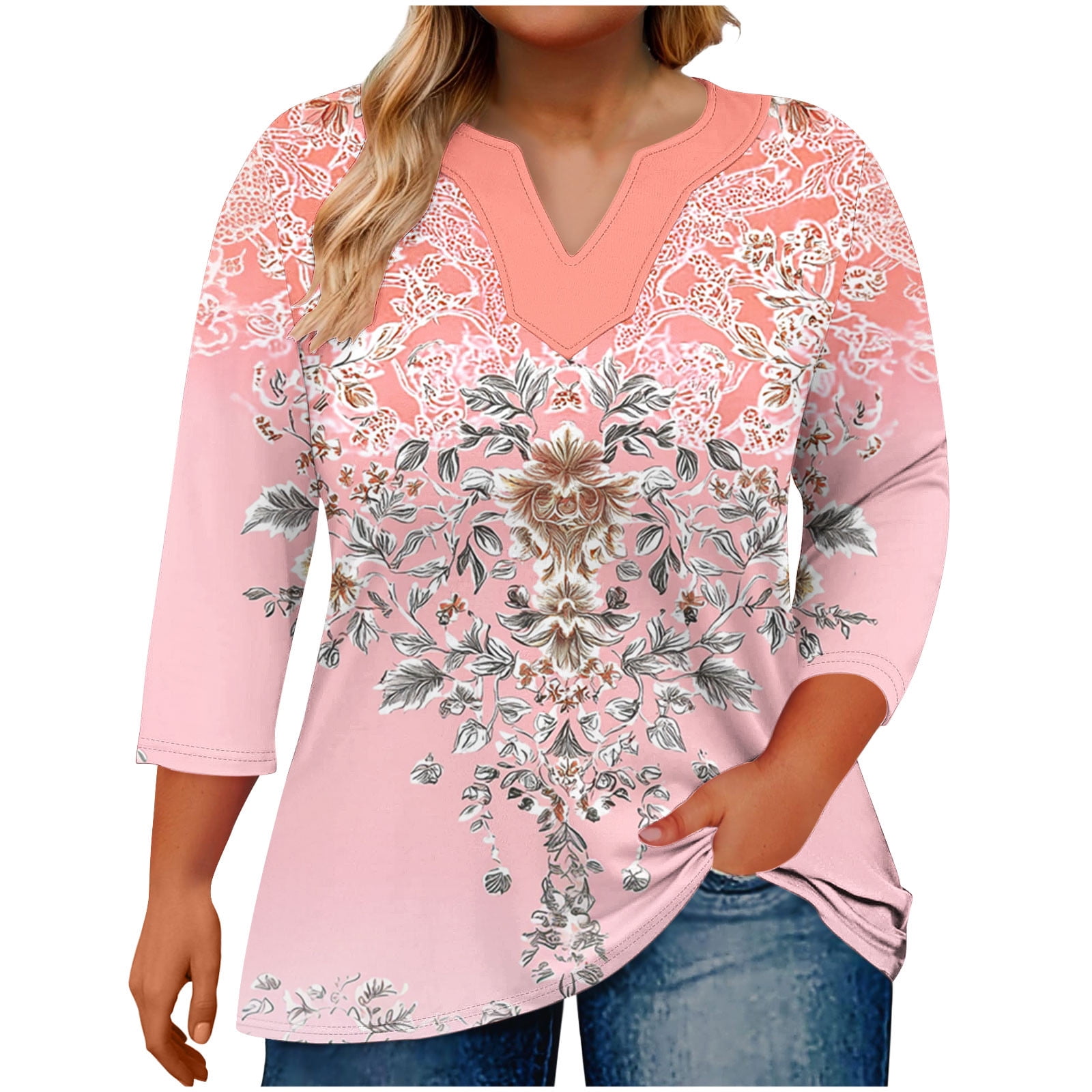 Women's Blouse Boho Women's Tops 3/4 Sleeve T Shirts Womens Blouses for ...