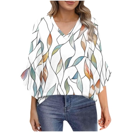 Women's Spring Tops Womens Shirts Spring Trendy Women's Tops 3/4 Sleeve Loose Fit Womens Blouses My Reorder List Fashion Gifts