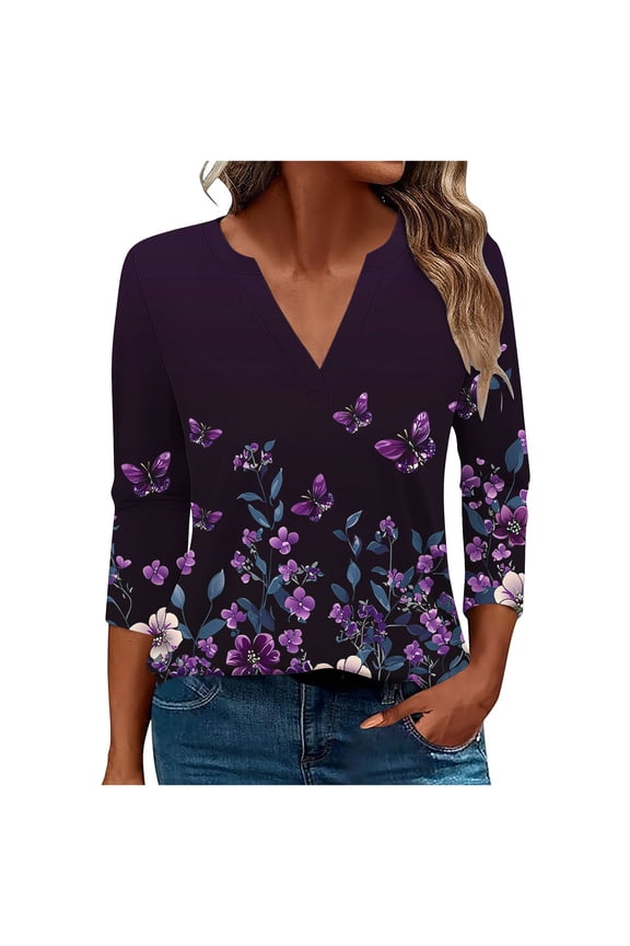 Trendy Women's Fall Tunic Tops Womens Shirts Ribbed 3/4 Length Sleeve Womens Tops Plus Womens Blouses Casual Items Ordered by Me Fashion Gifts