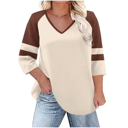 Women's Plain T-Shirts Womens Shirts Spring Womens 3/4 Sleeve Tops Womens Blouses for Work My Reorder List Fashion Gifts
