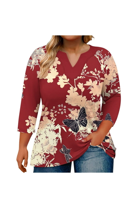 Trendy Womens Spring T Shirts Womens Tops Spring Women's 3/4 Sleeve Tops Plus Womens Blouses Reorder Items Fashion Gifts