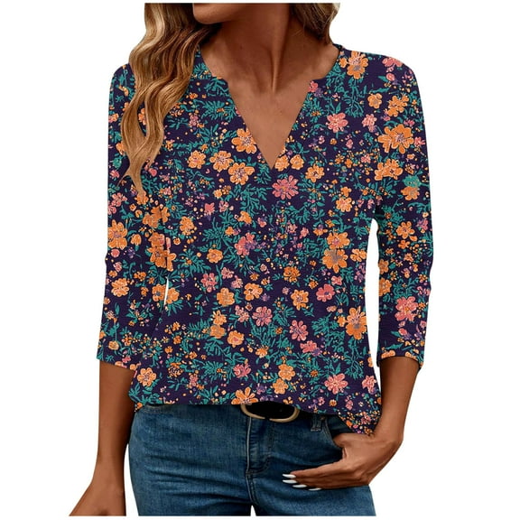 Womens Fall Tops Casual Womens Tops 3/4 Sleeve Tshirt for Women Blouses Fall New Arrivals Fashion Gifts