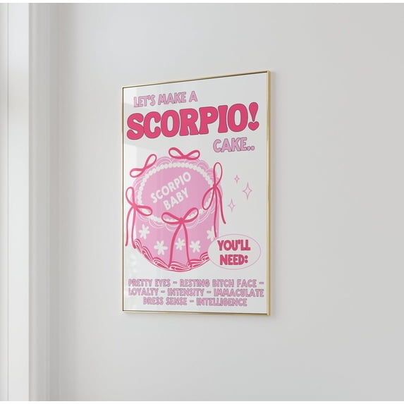 Trendy Scorpio Cake Wall Print Astro Boho Gift For Teen Girl Bedroom Prints Hot Pink Poster College Dorm Decor Preppy Girly Wall Art, Modern Wall Decor, 24x36 UNFRAMED