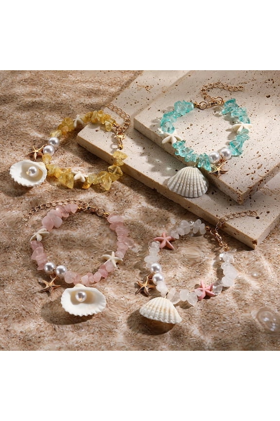 Trendy Sea Shell Pendant Bracelet for Women Handmade Crushed Stones Starfish Bracelets