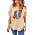 thumbnail image 1 of Trendy Sequined Western Boots Graphic Tee - Khaki, Summer Style, 1 of 8