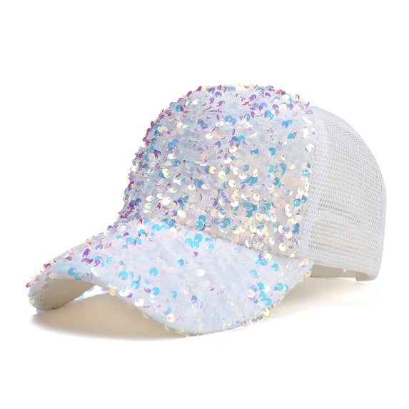 Trendy Sequins Baseball Cap for Women Men Mesh Breathable Adjustable Hat Beach Summer Sun Hat Pre-Curved Visor Casual Cap Easy to Carry Outdoor Travel Sports Baseball Cap